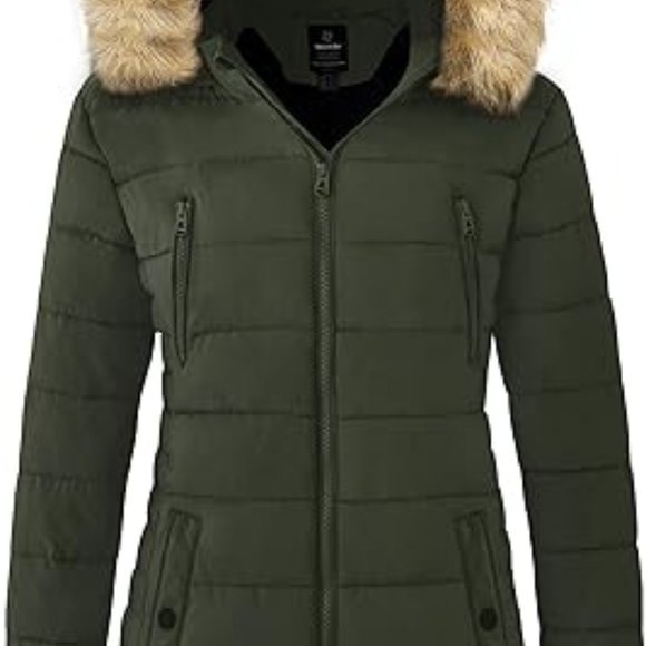 Women's‎ Warm Winter Coat Heavy Puffer Jacket Parka with Fur Trimmed Hood - Picture 6 of 6
